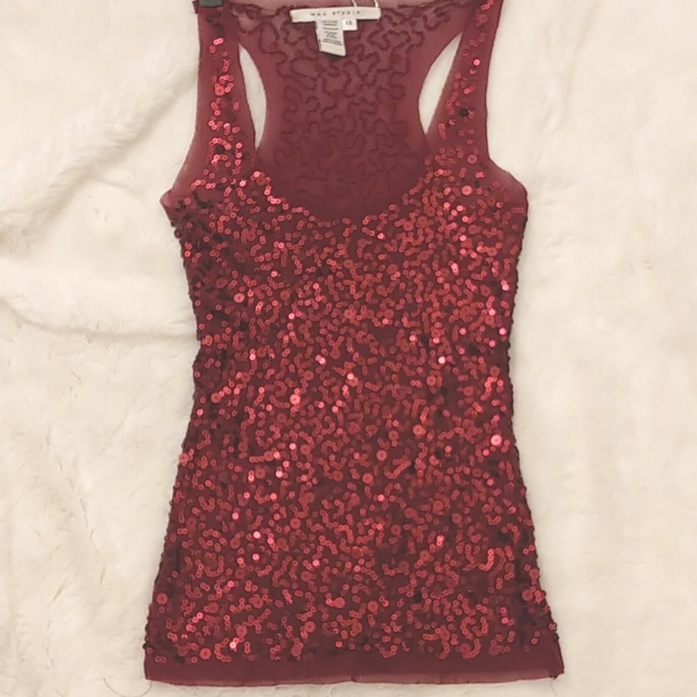 Semi-sheer Racerback sequin tank